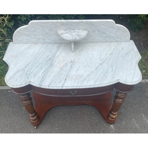 440 - 1 Drawer mahogany marble backed Dutches wash stand measures approx 35 inches tall 41.5 wide 19 inche... 