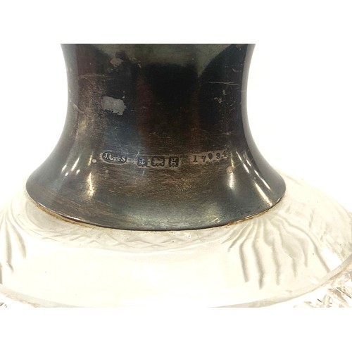 18 - Antique Silver rimmed glug glug Decanter makers marks JG &S, 12 inches tall, not with original stopp... 