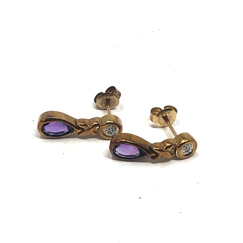 119 - 9ct Gold Amethyst & Diamond Earrings (2.9g)