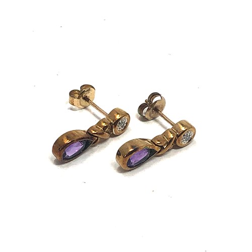 119 - 9ct Gold Amethyst & Diamond Earrings (2.9g)