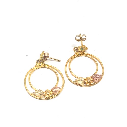 79 - 9ct Yellow & Rose Gold Vine Leaf Drop Earrings  (2g)