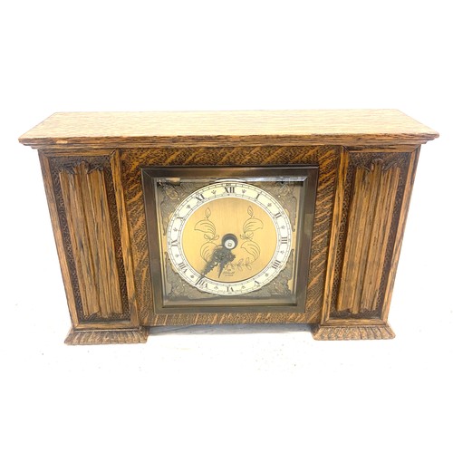 31 - Vintage Elliot carved wide mantel clock, untested measures approx 6 inches tall 9.5 inches wide