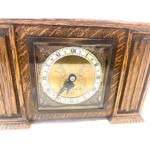 31 - Vintage Elliot carved wide mantel clock, untested measures approx 6 inches tall 9.5 inches wide