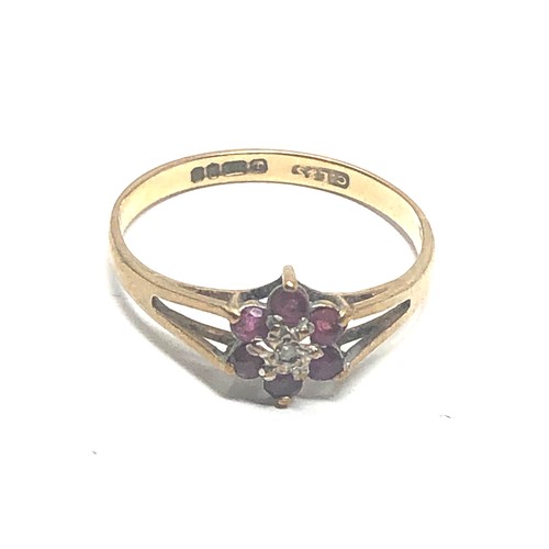 107 - 9ct gold ruby & diamond ring (1.2g)