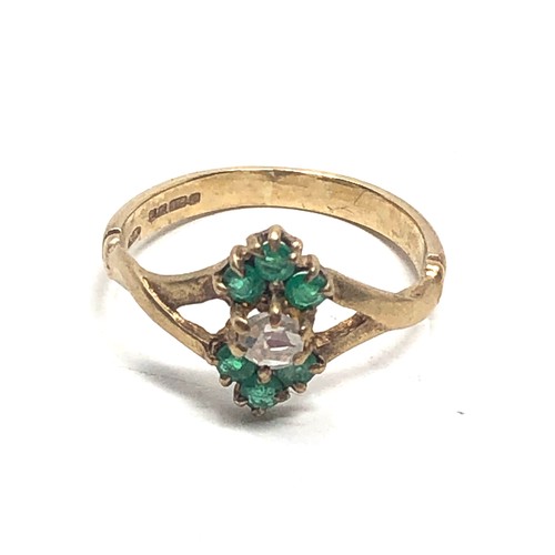 110 - 9ct gold emerald & diamond ring (1.3g)