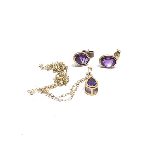 101 - 9ct gold amethyst stud earring & necklace set (1.8g)