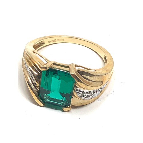 97 - 9ct gold synthetic emerald & diamond ring (3.1g)