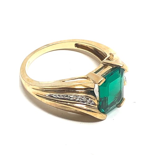 97 - 9ct gold synthetic emerald & diamond ring (3.1g)