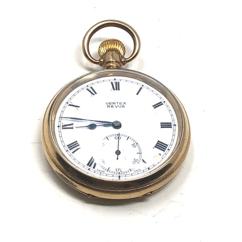 449 - gold plated open face vertex pocket watch the watch is ticking