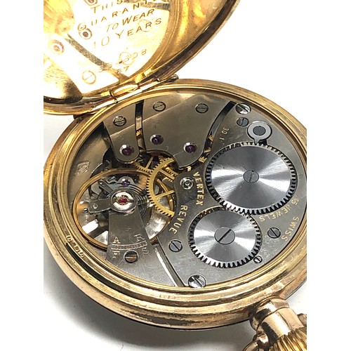 449 - gold plated open face vertex pocket watch the watch is ticking