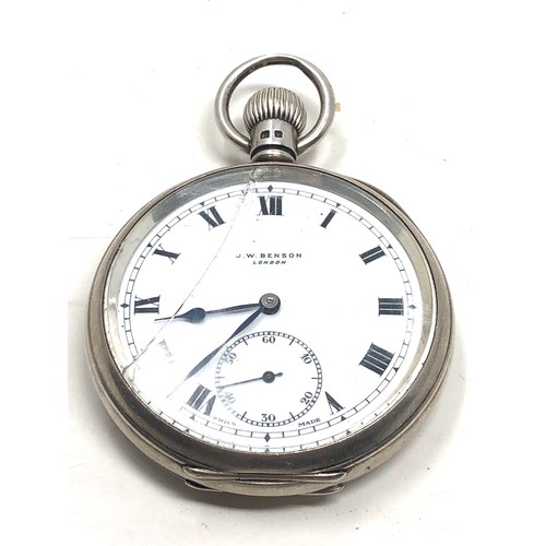 448 - open face j.w.benson  pocket watch the watch is not ticking crack to glass