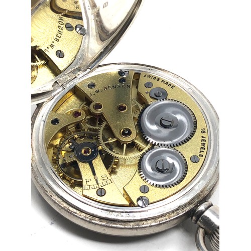 448 - open face j.w.benson  pocket watch the watch is not ticking crack to glass