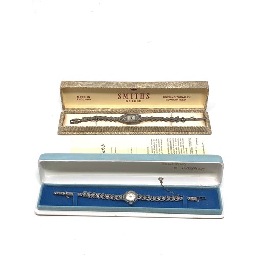 433 - 2 vintage  hallmarked silver & marcasite ladies vintage wristwatches in original boxes