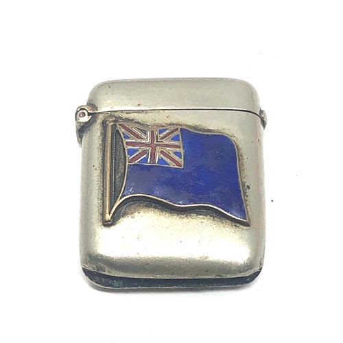 521 - Antique union jack enamel flag vesta case base metal