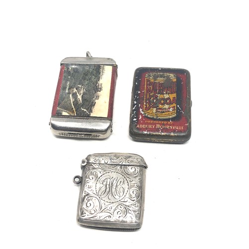 522 - 3 antique vesta cases includes silver & advertising