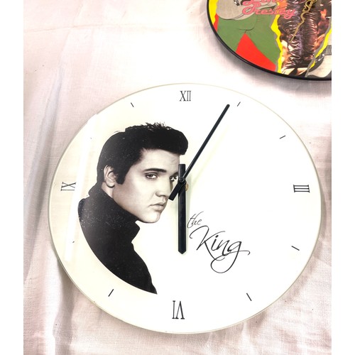 337 - 3 Vintage Elvis Presley Clocks, untested, diameter approx 12 inches