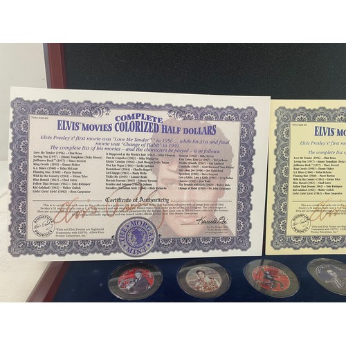 434 - Cased Morgan Mint complete Elvis movies Colorized half dollars with COA