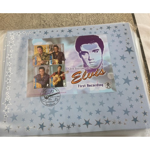 409 - Folder of Elvis Presley collectors stamps includes 30th Anniversary, 50th Anniversary etc