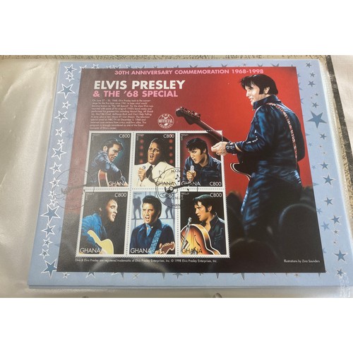 409 - Folder of Elvis Presley collectors stamps includes 30th Anniversary, 50th Anniversary etc