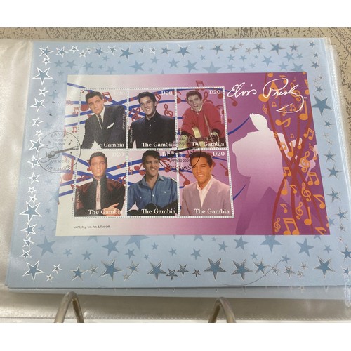 409 - Folder of Elvis Presley collectors stamps includes 30th Anniversary, 50th Anniversary etc