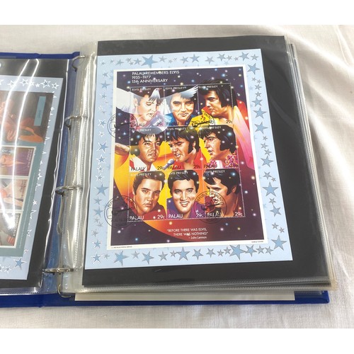 409 - Folder of Elvis Presley collectors stamps includes 30th Anniversary, 50th Anniversary etc