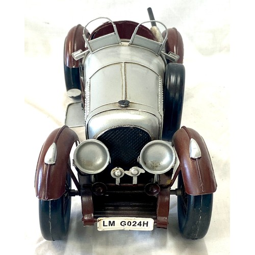 63 - 2 Vintage tin Bugatti model cars, approximate length of each vehicle is 14 inches