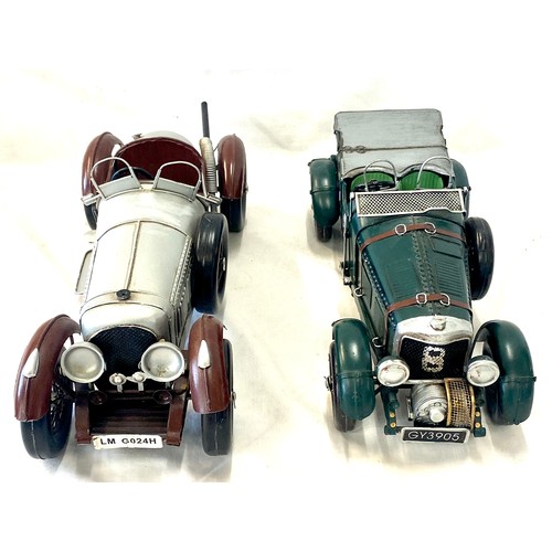 63 - 2 Vintage tin Bugatti model cars, approximate length of each vehicle is 14 inches