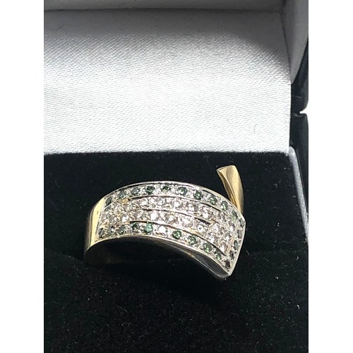 98 - 14ct gold white & green diamond  dress ring (8.1g)