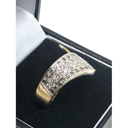 98 - 14ct gold white & green diamond  dress ring (8.1g)