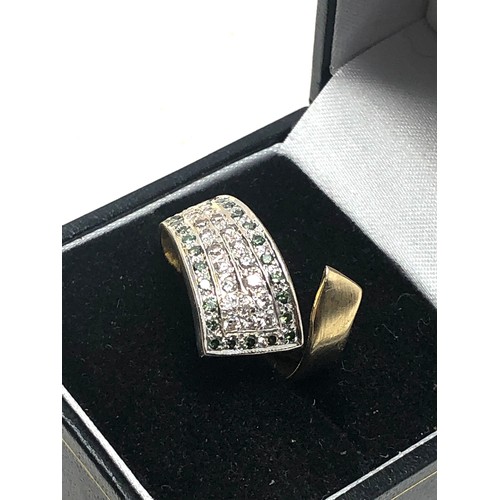 98 - 14ct gold white & green diamond  dress ring (8.1g)