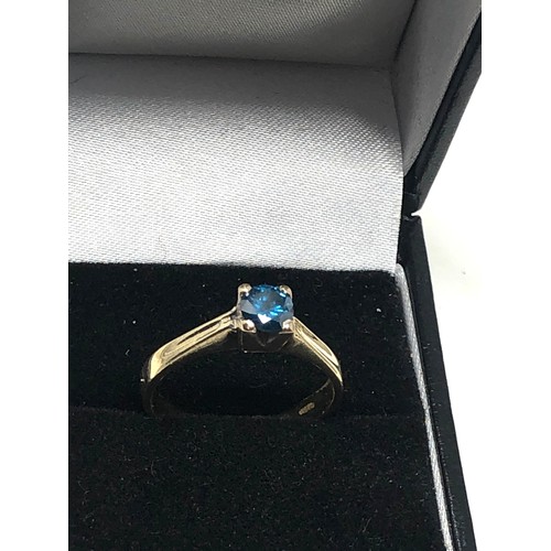 110 - 14ct gold blue diamond solitaire ring (3.4g)