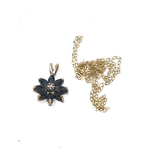 120 - 9ct gold diamond & sapphire floral pendant (1.6g)