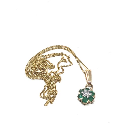 113 - 9ct gold emerald & diamond pendant on chain (1.3g)