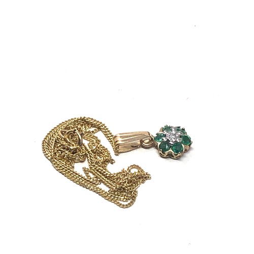 113 - 9ct gold emerald & diamond pendant on chain (1.3g)