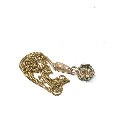 113 - 9ct gold emerald & diamond pendant on chain (1.3g)