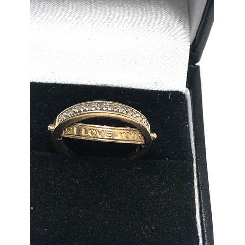 116 - 9ct gold diamond  ring with internal message 'i love you' (3.2g)