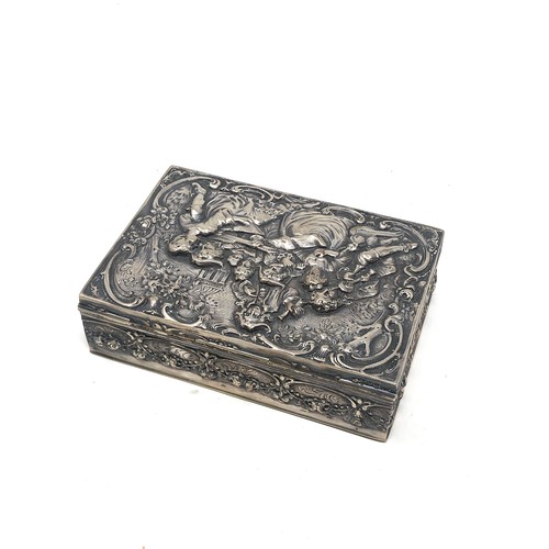 1 - Fine antique continental embossed musical scene silver box measures  approx 12cm by 8cm 3.5cm deep h... 