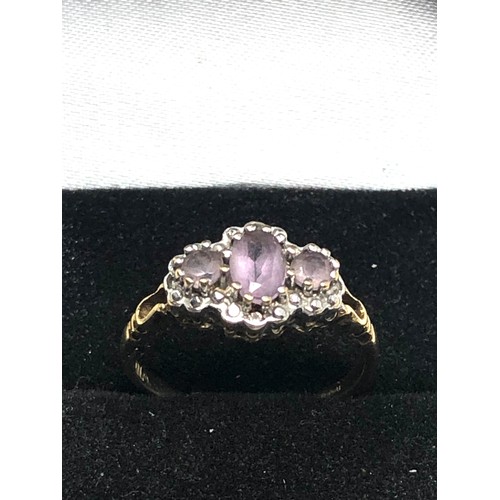 100 - 9ct gold amethyst & diamond ring (1.8g)