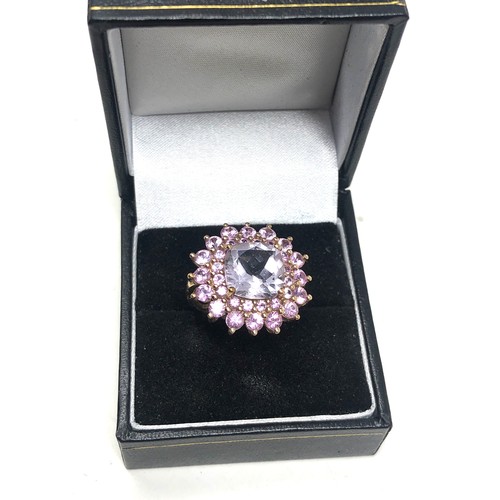 89 - 9ct gold rock quartz & pink sapphire dress ring (4.8g)