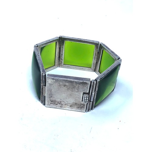 473 - Statement Sterling Silver Green Glass Panel Bracelet (117g)