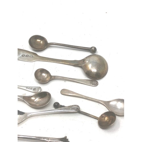 19 - selection of 10 antique silver salt spoons 45.8 grams