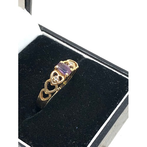 104 - 14ct gold amethyst & diamond ring weight 1.9g