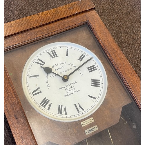 261 - Vintage Gledhill Brook clocking in clock 58307 measures approx 38.5 inches tall 15.5 inches wide 11.... 