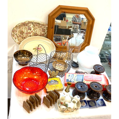 175 - Large selection of miscellaneous includes studio pottery, vintage scales, Framed Mirror, Glassware e... 