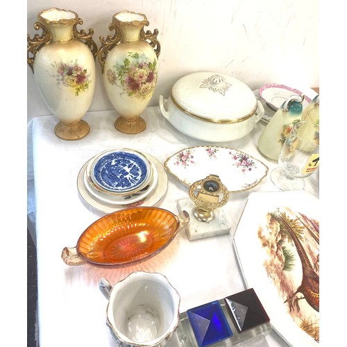 273 - Selection of miscellaneous to include glassware, pottery, silver plate etc, pair of vases are damage... 