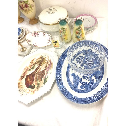 273 - Selection of miscellaneous to include glassware, pottery, silver plate etc, pair of vases are damage... 