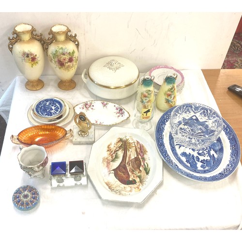 273 - Selection of miscellaneous to include glassware, pottery, silver plate etc, pair of vases are damage... 