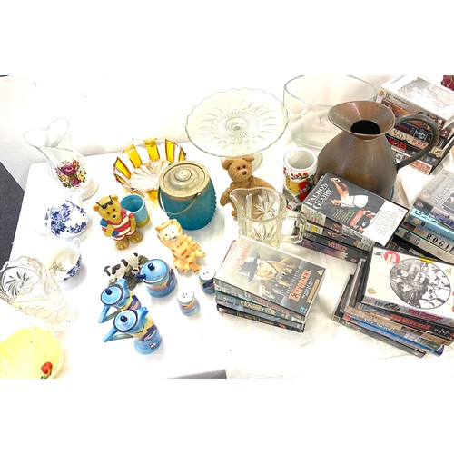 171 - Large selection of miscellaneous items includes Pottery, Glassware, Videos, copper ware etc