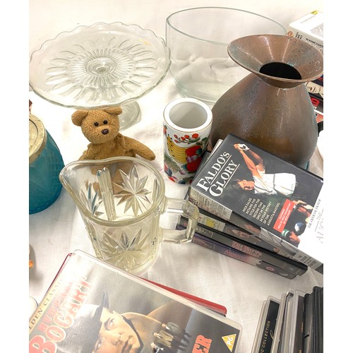 171 - Large selection of miscellaneous items includes Pottery, Glassware, Videos, copper ware etc