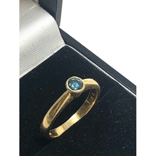 56 - 16ct gold blue diamond ring 3.3g blue diamond measures approx 3.5mm dia 0.22ct diamond